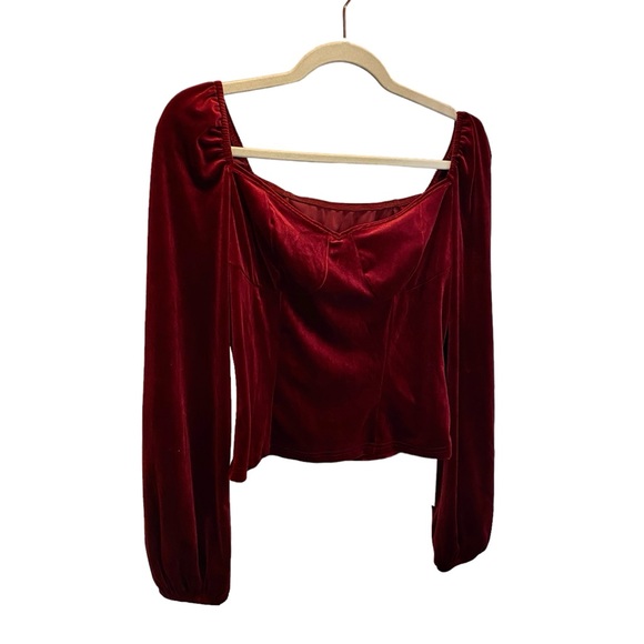 Velvet Sweetheart Neck Lantern Sleeve Top - Picture 4 of 10